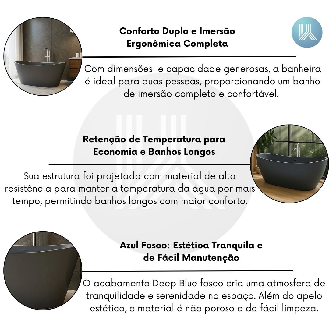 Banheira de Imersão Porto Belo Immersi Deep Blue Moderna 170x81x68
